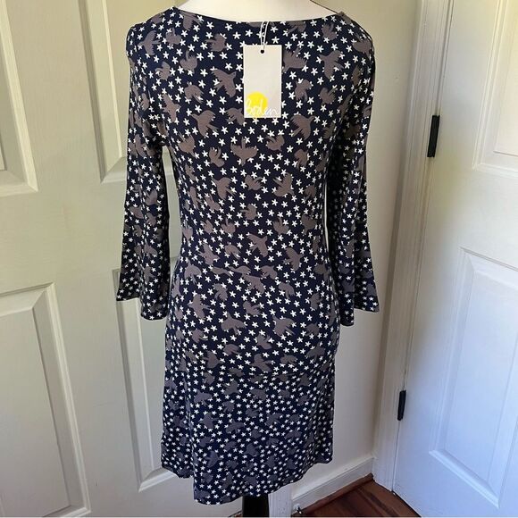 NWT BODEN Navy/Miriam Bird and Star Print Jersey Bell Sleeve Dress Size 2 - Picture 4 of 6
